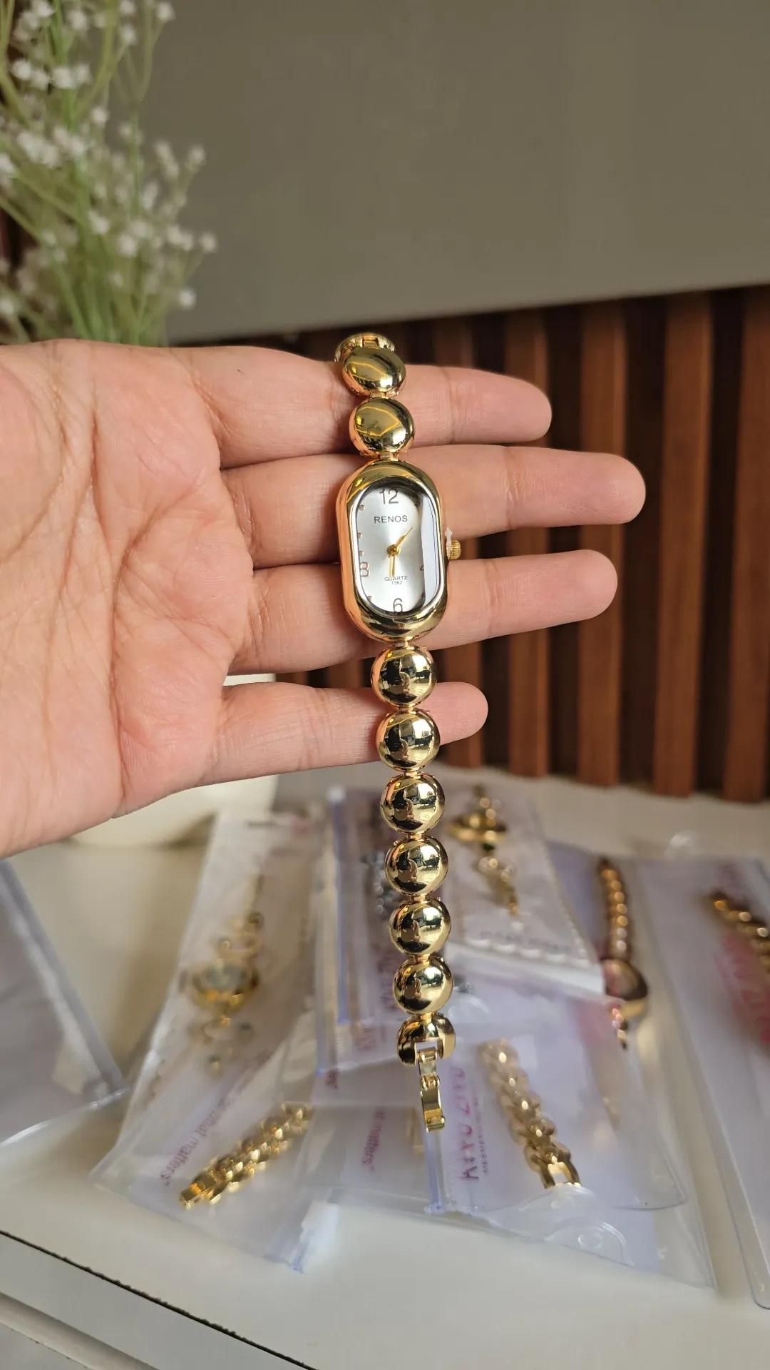 Vintage Gold Beaded Bracelet Watch